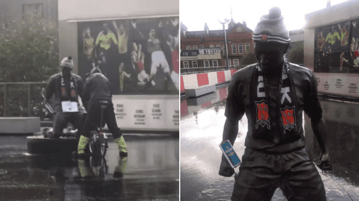 PICS: Thierry Henry statue in London decked out in Dundalk gear and a can of Harp