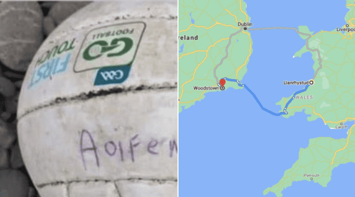 A young girl’s GAA ball that was lost on a Waterford beach has been found in Wales