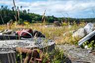 remains of an abandoned trawler on a pier in ireland