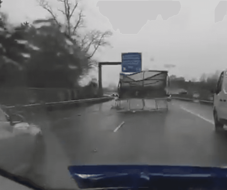 PICS: A trampoline landed in the middle of the M7 today blocking oncoming traffic
