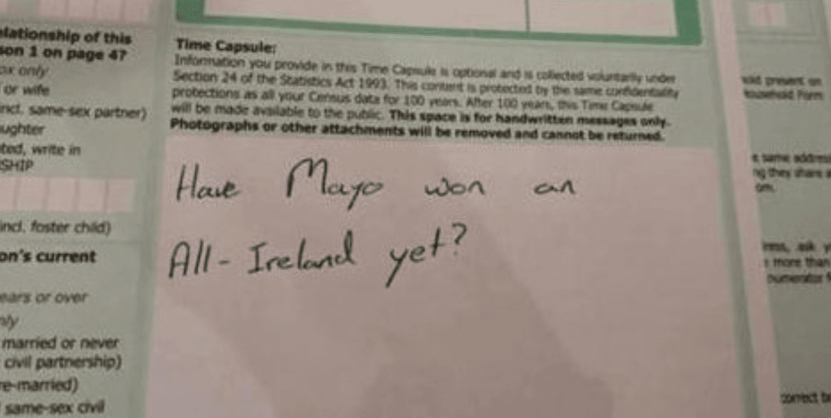 ‘Have Mayo won an All-Ireland yet?’ and more iconic census time capsule offerings