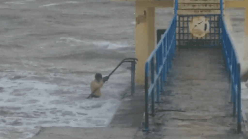 WATCH: Swimmer ignores weather warning and goes for a dip at Salthill