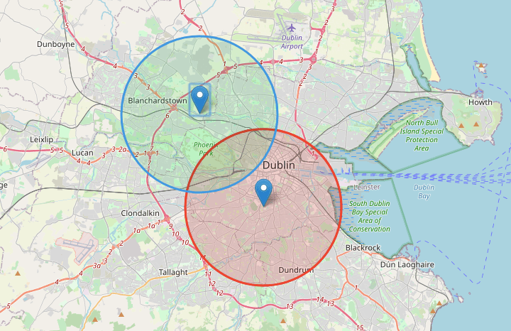 The ‘2km from home’ tool now has a very handy ‘overlap’ feature