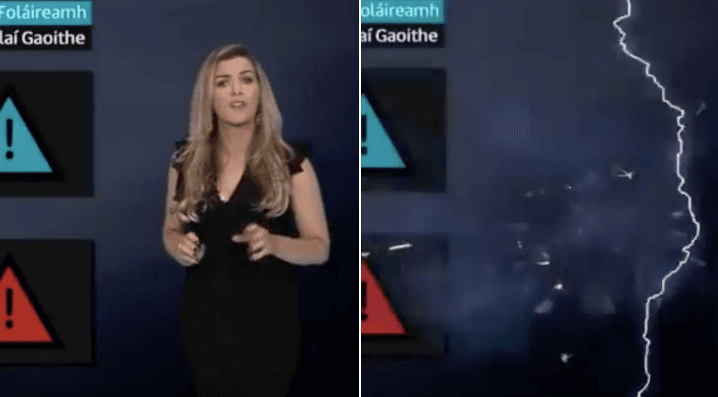 WATCH: Viewers stunned as TG4 weather presenter struck by lightning live on air
