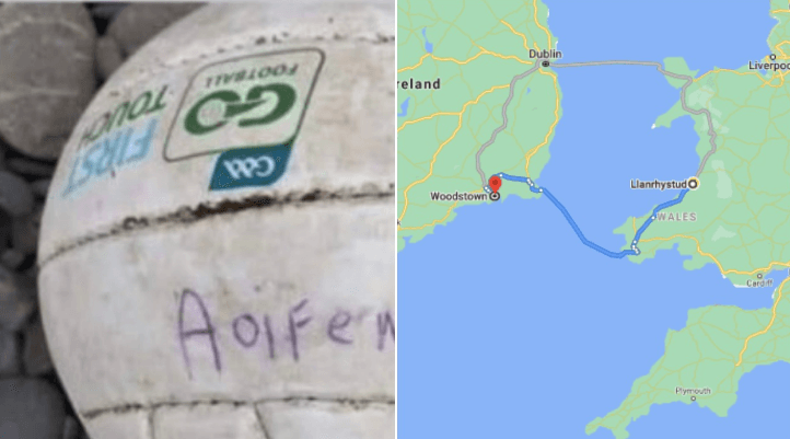 A young girl’s GAA ball that was lost on a Waterford beach has been found in Wales