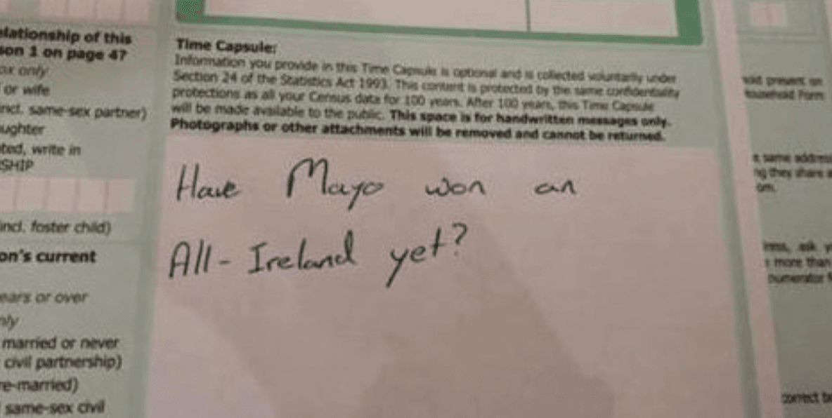 ‘Have Mayo won an All-Ireland yet?’ and more iconic census time capsule offerings