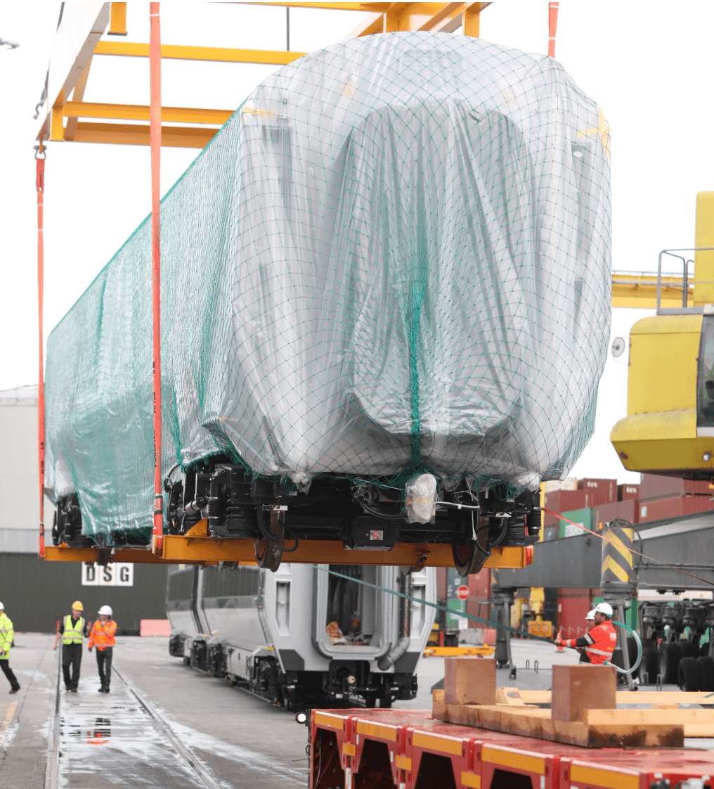 New Irish rail carriages arrive into Dublin Port from South Korea
