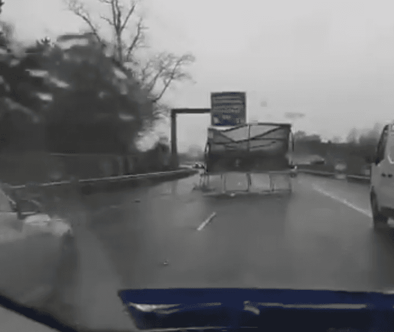 PICS: A trampoline landed in the middle of the M7 today blocking oncoming traffic PICS: A trampoline landed in the middle of the M7 today blocking oncoming traffic