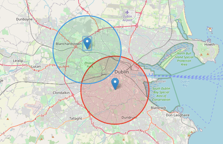 The ‘2km from home’ tool now has a very handy ‘overlap’ feature The ‘2km from home’ tool now has a very handy ‘overlap’ feature