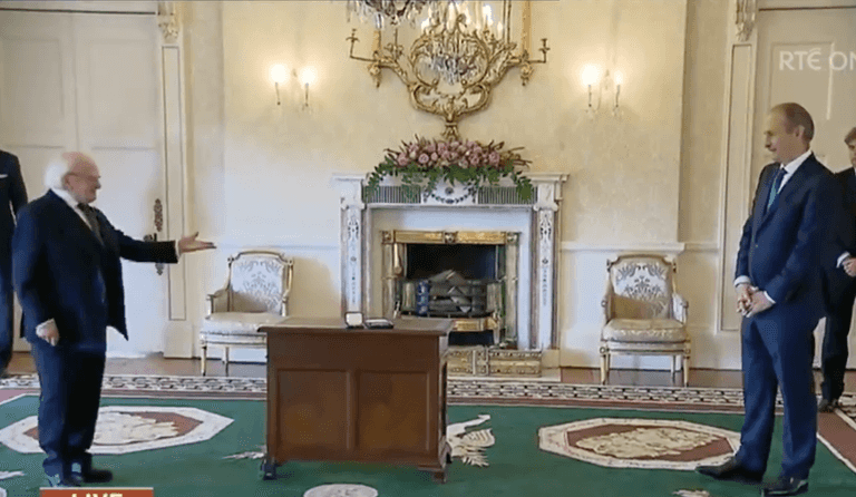 WATCH: President Higgins hands Micheal Martin with the seal of office WATCH: President Higgins hands Micheal Martin with the seal of office