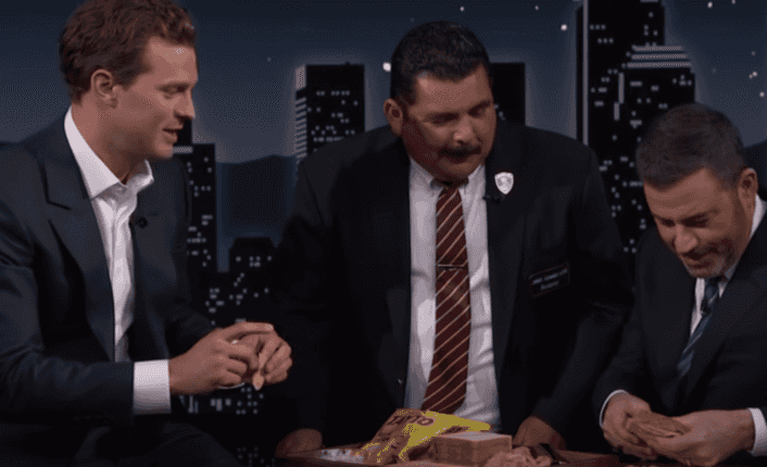 Jamie Dornan makes a questionable crisp sandwich on Jimmy Kimmel Jamie Dornan makes a questionable crisp sandwich on Jimmy Kimmel