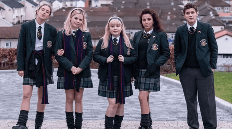 Cast of Derry Girls hard at work rehearsing for Comic Relief Cast of Derry Girls hard at work rehearsing for Comic Relief