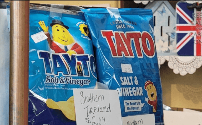 This shop in Seattle sells Northern and Southern Tayto, but prices vary This shop in Seattle sells Northern and Southern Tayto, but prices vary